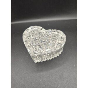 Heart-Shaped Pressed Glass Trinket Box  Lid  3.5" Elegant Jewelry Holder  READ